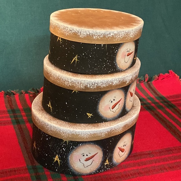 Set of 3 Stackable Nested Snowman Face Boxes - Picture 3 of 4